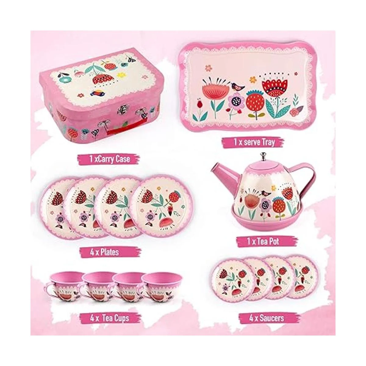 DFantiX Juego de té para niños pequeños 15 piezas de té_2