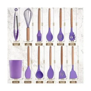 Juego de 12 utensilios de cocina de silicona con soporte