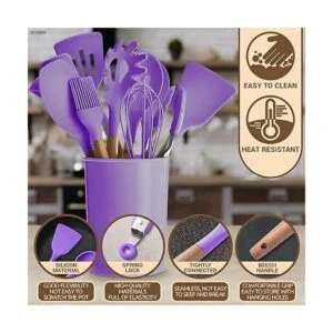 Juego de 12 utensilios de cocina de silicona con soporte