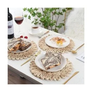 IcosaMro Manteles individuales redondos tejidos para mesa_4