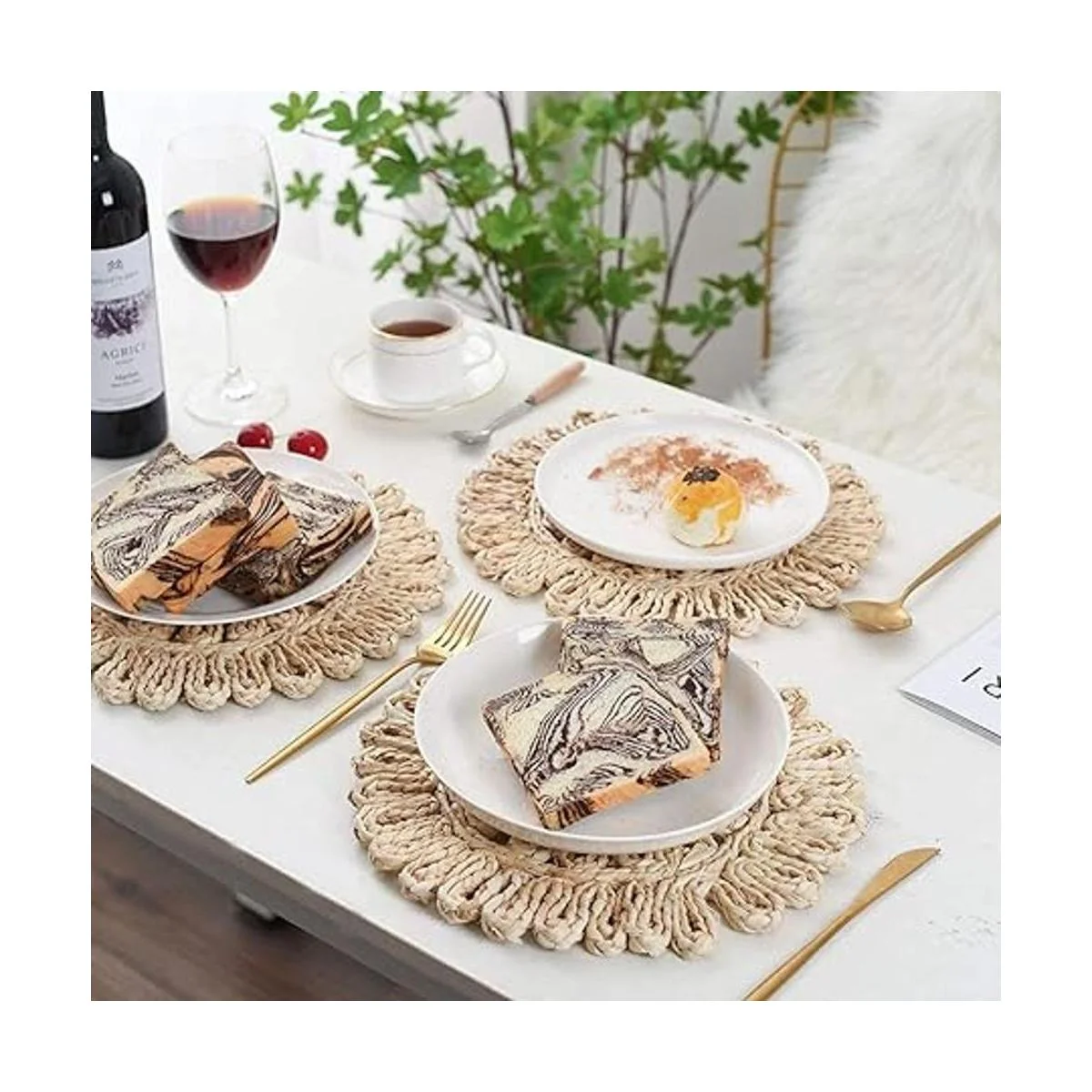 IcosaMro Manteles individuales redondos tejidos para mesa_4