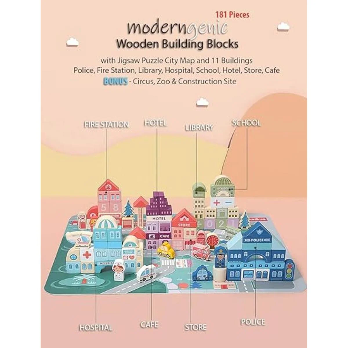 MODERNGENIC Juego de 181 bloques de construcción de madera_2