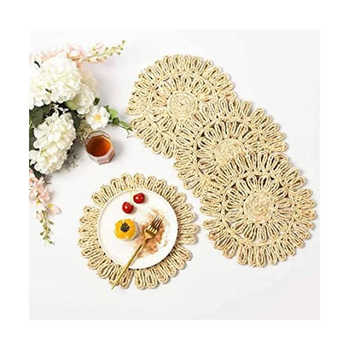 IcosaMro Manteles individuales redondos tejidos para mesa_1