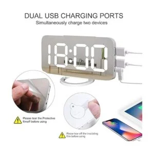 Reloj despertador digital pantalla LED con espejo grande_6