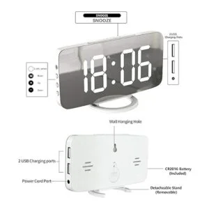 Reloj despertador digital pantalla LED con espejo grande_4