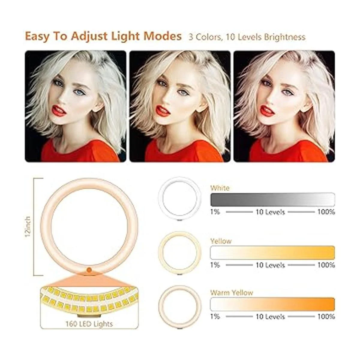 Anillo de luz para selfie de 12 pulgadas con soporte para_2