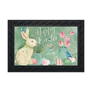 Tapete primitivo de conejo de Pascua y tulipanes floral_1