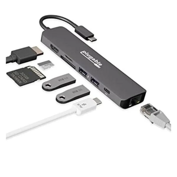 Plugable Adaptador multipuerto USB C 7 en 1 con Ethernet_1