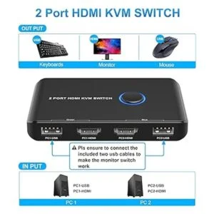 ABLEWE Conmutador KVM HDMI de 2 puertos interruptor USB_2