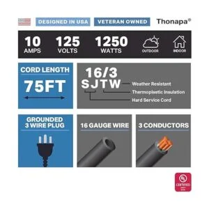 Thonapa Cable de extensión negro de 75 pies para_2