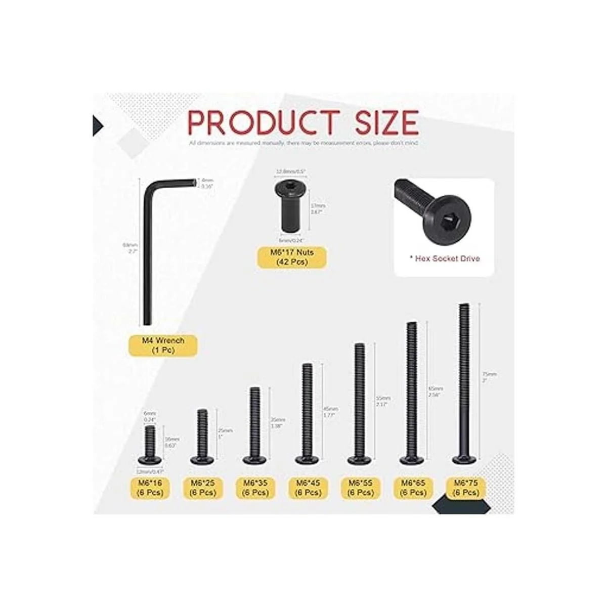 Hilitchi Juego de 84 tornillos de cabeza avellanada M6