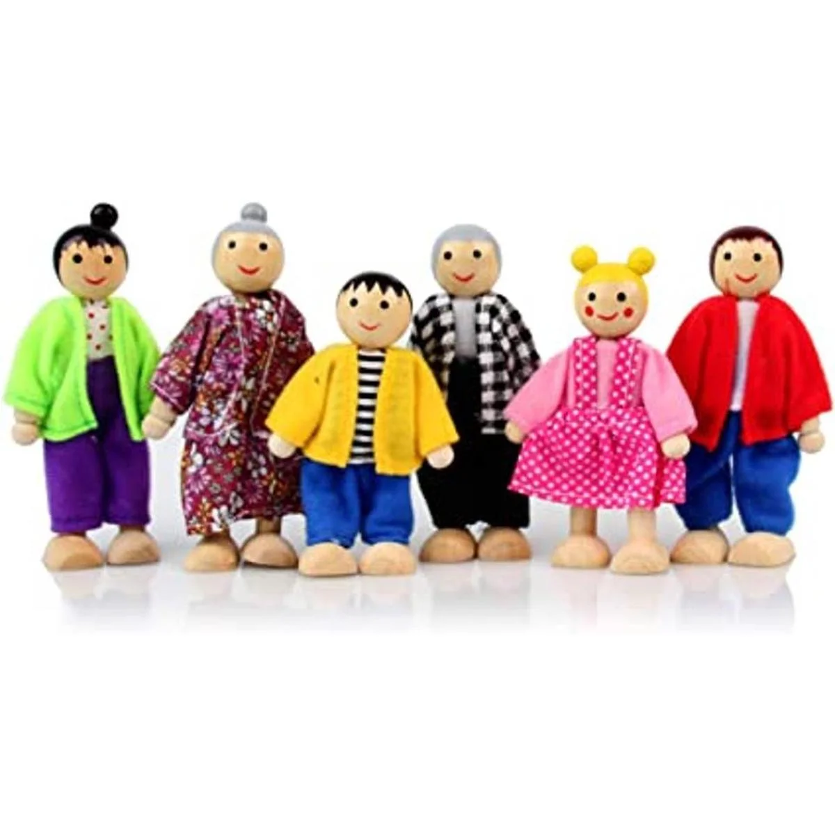 Casa de muñecas de madera 6 figuras familiares casa de_1