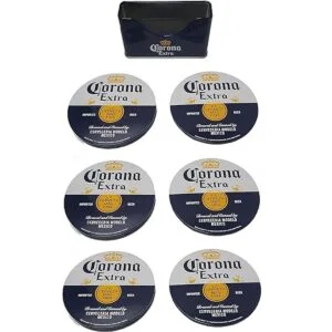 Tin Box Company Corona Juego de 6 posavasos con soporte de_2