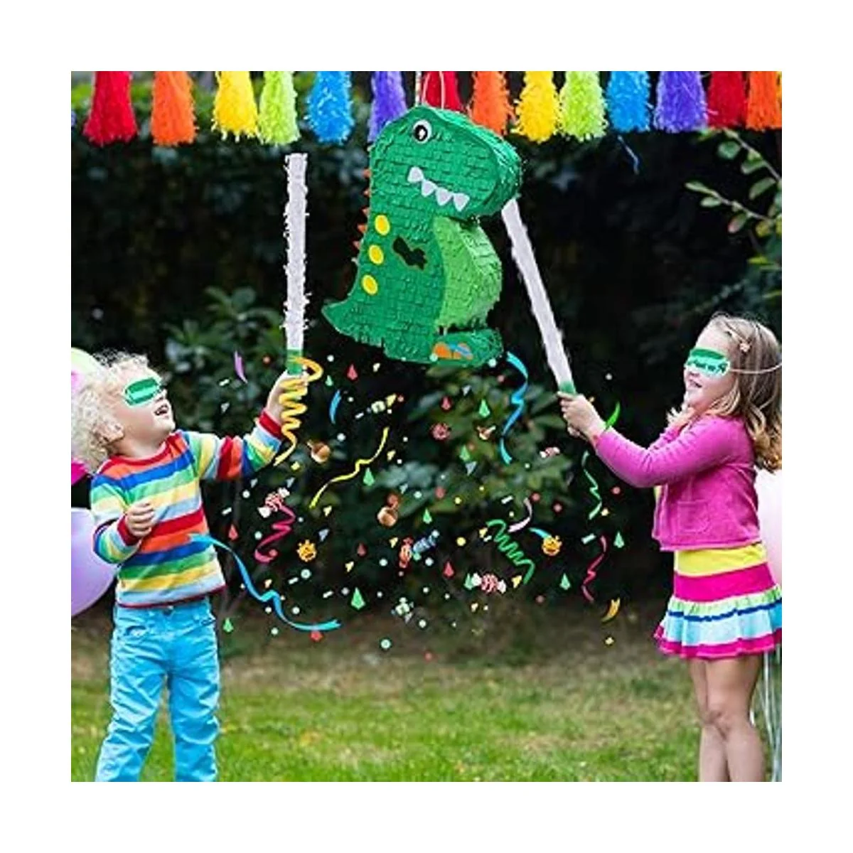 Paquete de piñata de dinosaurio con una venda y_3
