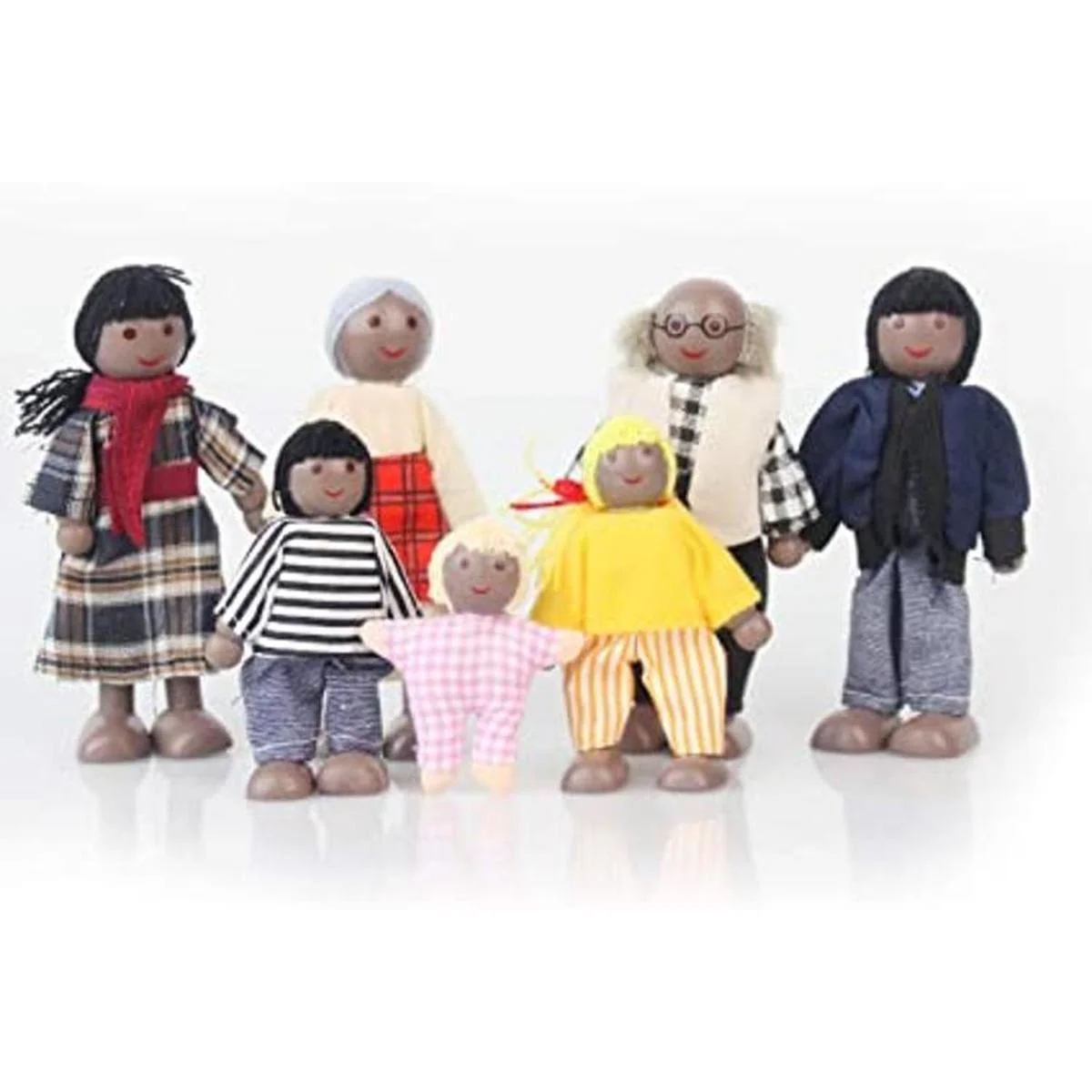 Casa de muñecas negra de madera 7 figuras familiares_1