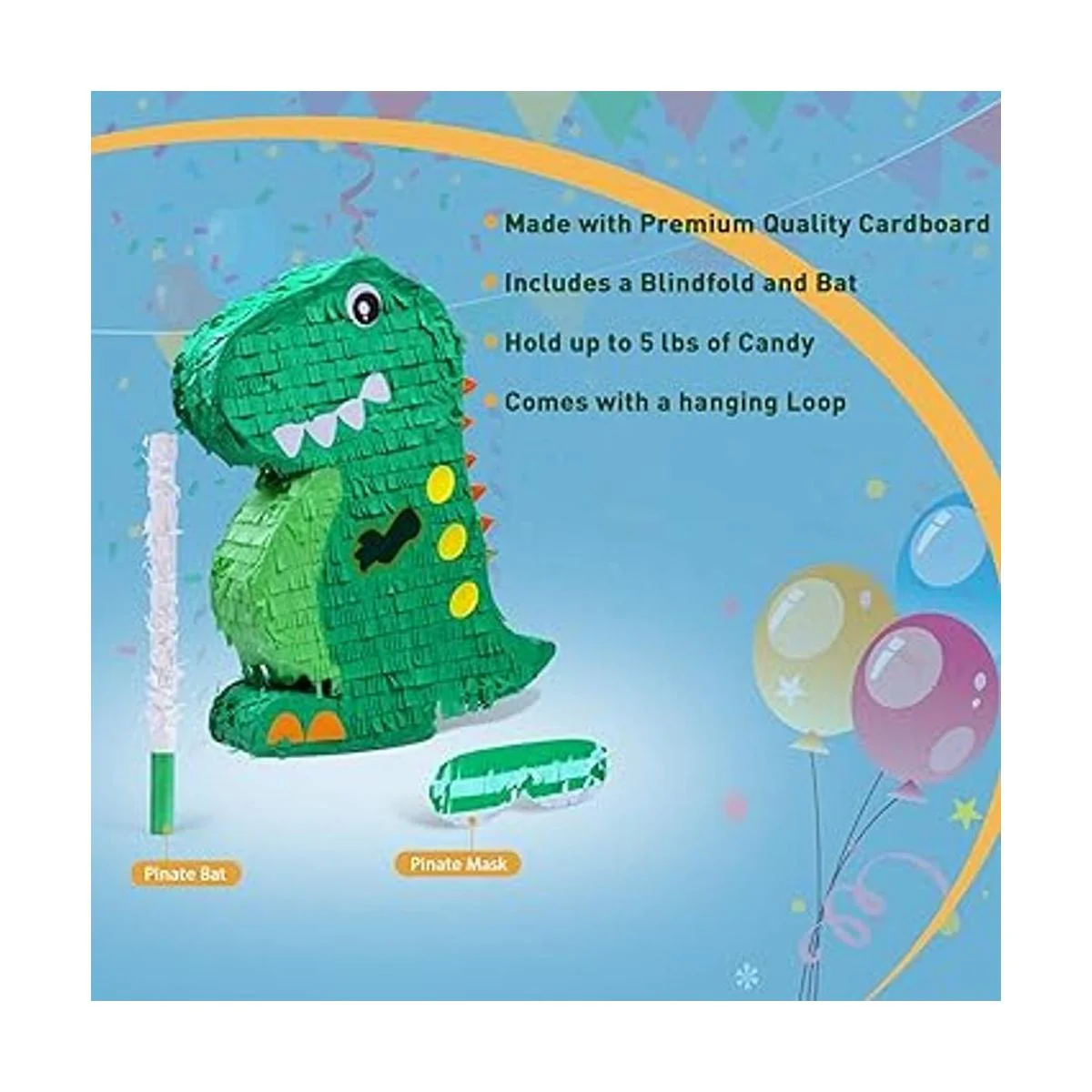 Paquete de piñata de dinosaurio con una venda y_5