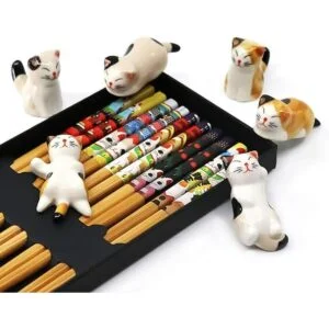 5 pares de palillos y 6 bonitos soportes para palillos de