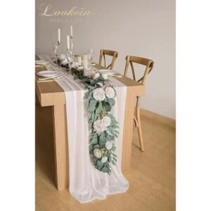 Lookein Camino de mesa de gasa blanca de 10 pies mantel