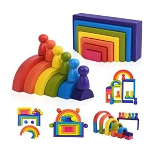 Juguetes de madera de arco iris bloques de construcción_1