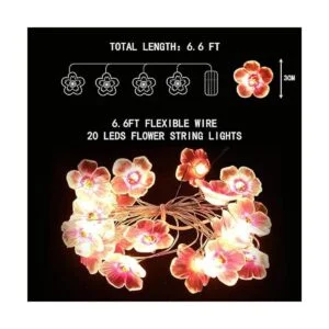 Cadena de luces LED de 6.6 pies 20 luces LED de flores de_2
