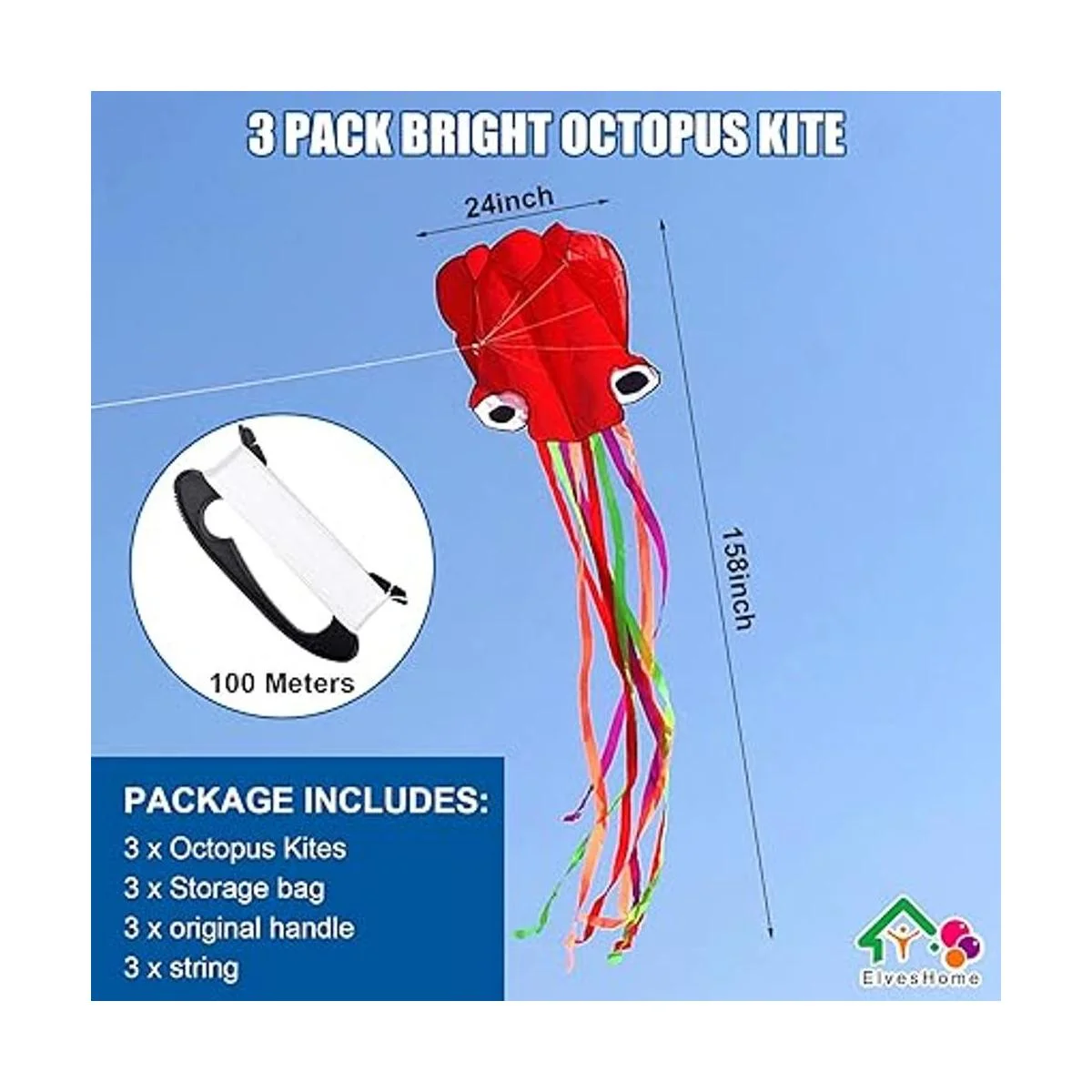 Paquete de 3 cometas de pulpo para adultos fáciles de_6