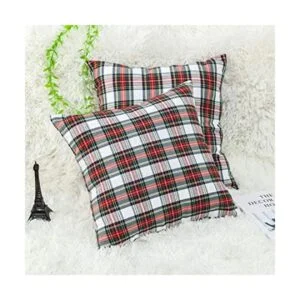 GTEXT Paquete de 2 fundas de almohada de cuadros blancos_1