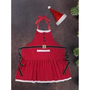 Delantal de Papá Noel de Navidad con bolsillos y sombrero_5