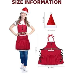 Delantal de Papá Noel de Navidad con bolsillos y sombrero_2