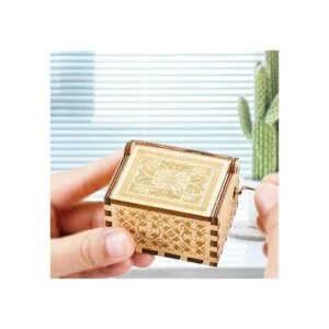 Jofanvin Caja de música de madera con manivela grabada