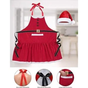 Delantal de Papá Noel de Navidad con bolsillos y sombrero_3