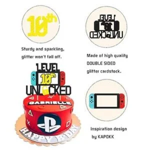 KAPOKKU Nivel 10th Cake Topper para videojuegos temáticos
