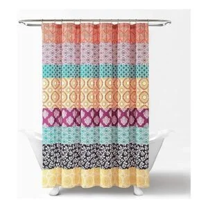 Lush Decor Cortina de ducha a rayas bohemias 72 x 72_5