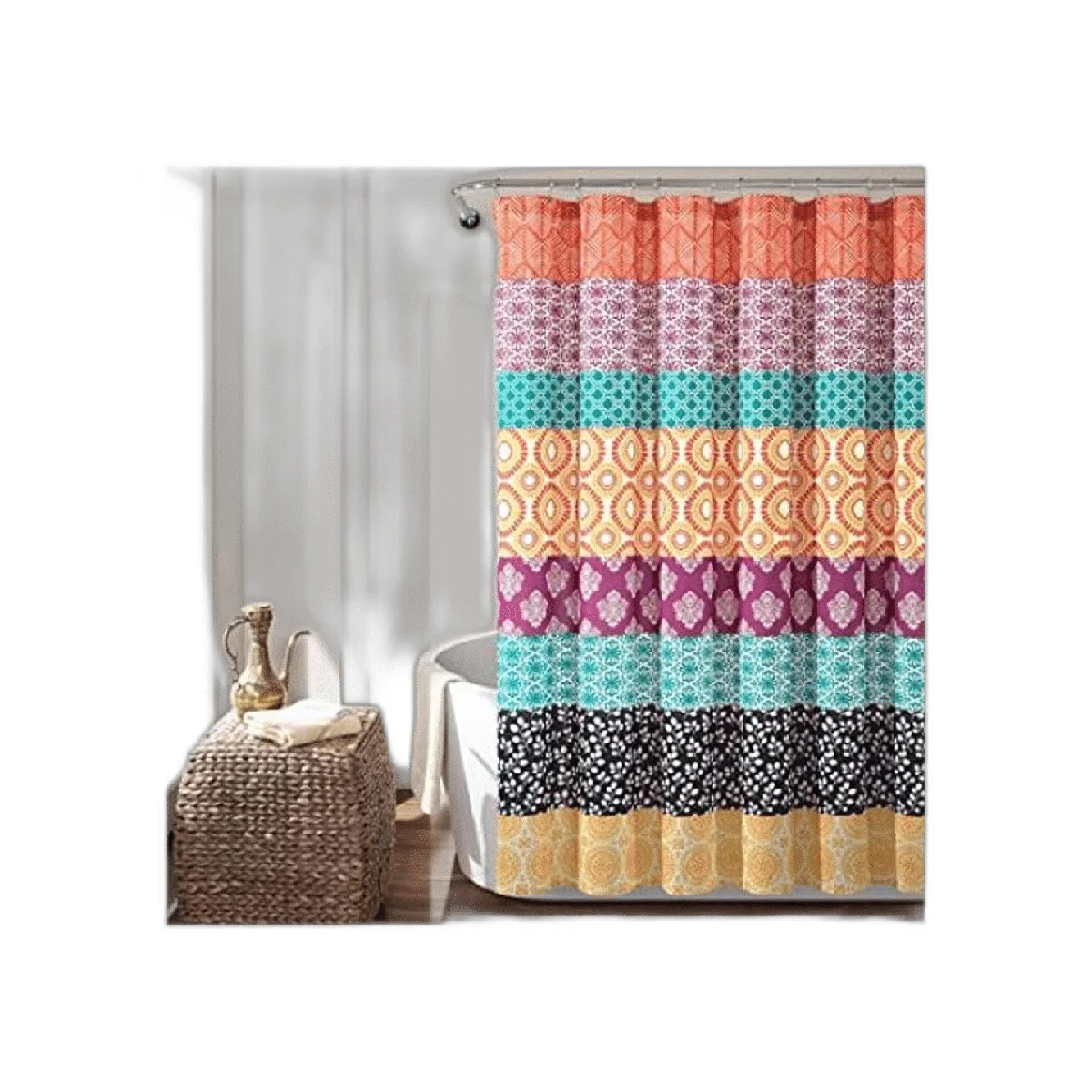 Lush Decor Cortina de ducha a rayas bohemias 72 x 72_1
