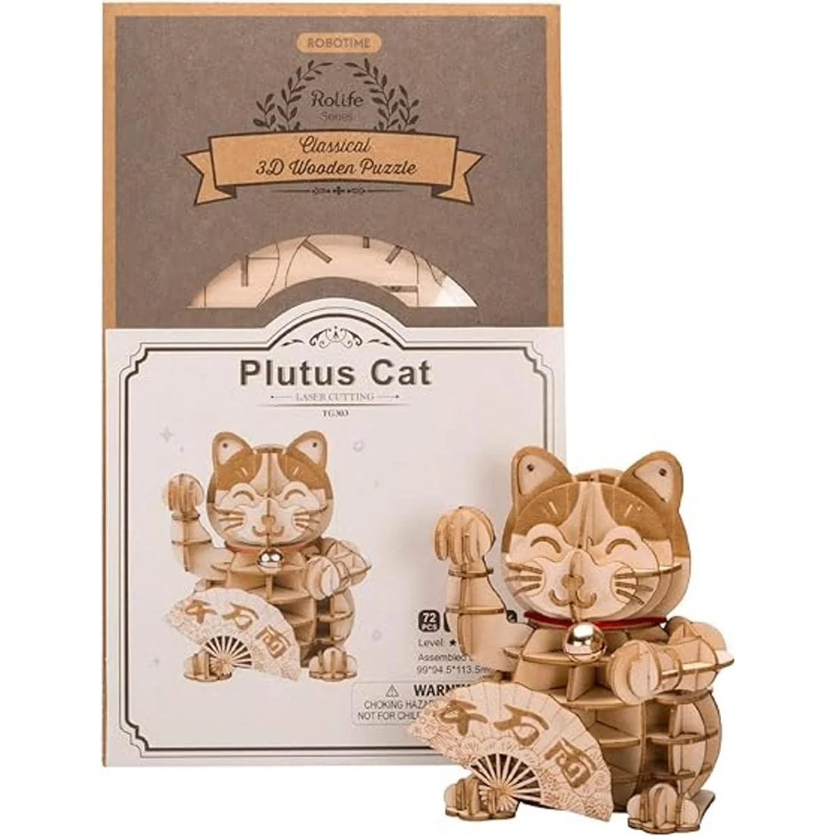 Rolife Rompecabezas de madera 3D gato de la suerte 72_5