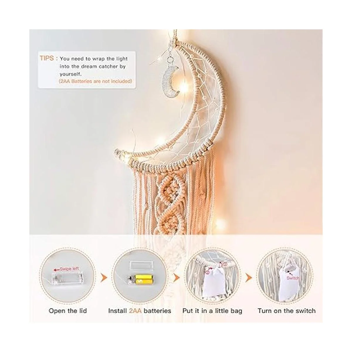 Atrapasueños LED Yimerlen Atrapasueños con diseño de luna