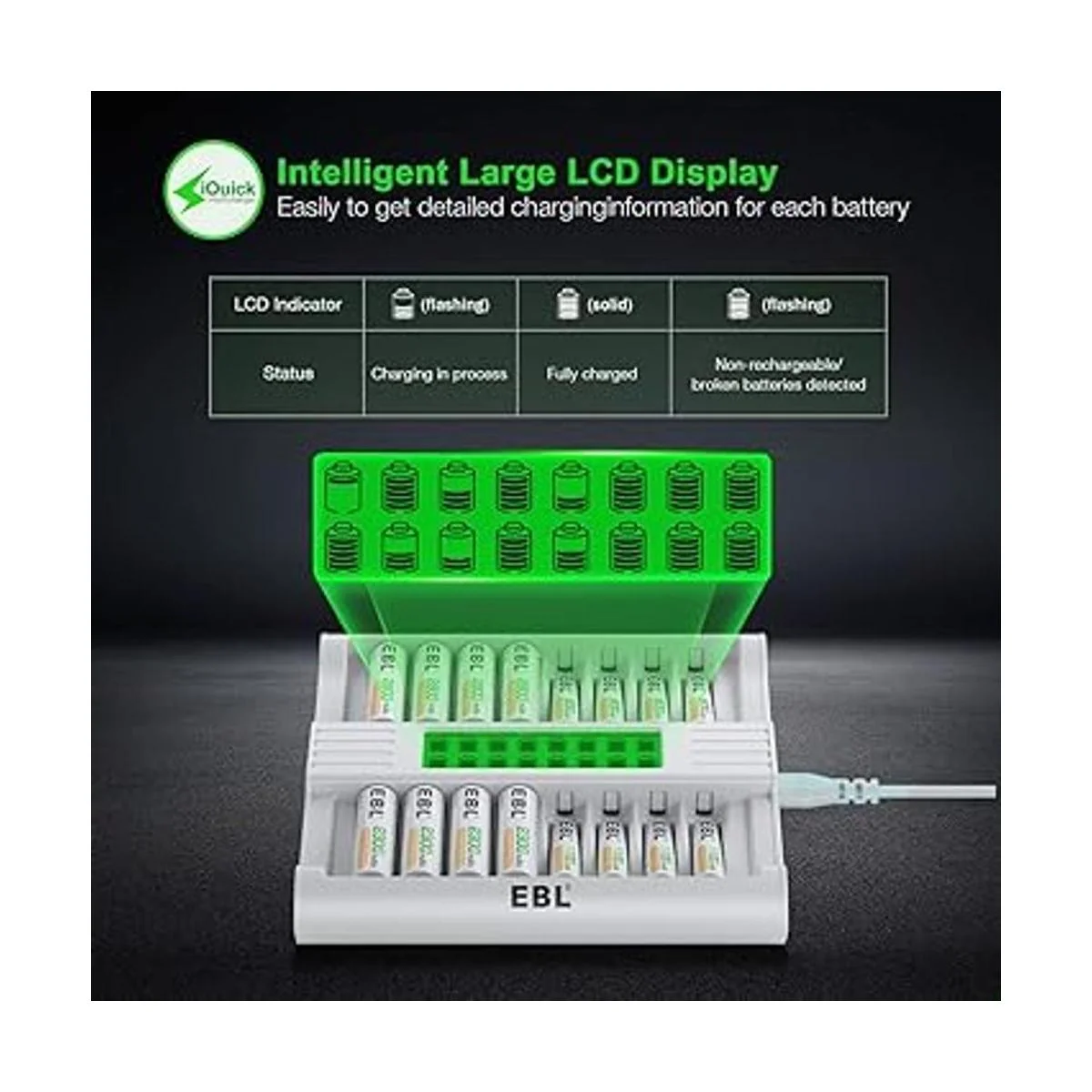 EBL Cargador de batería recargable de 16 bahías cargador_4