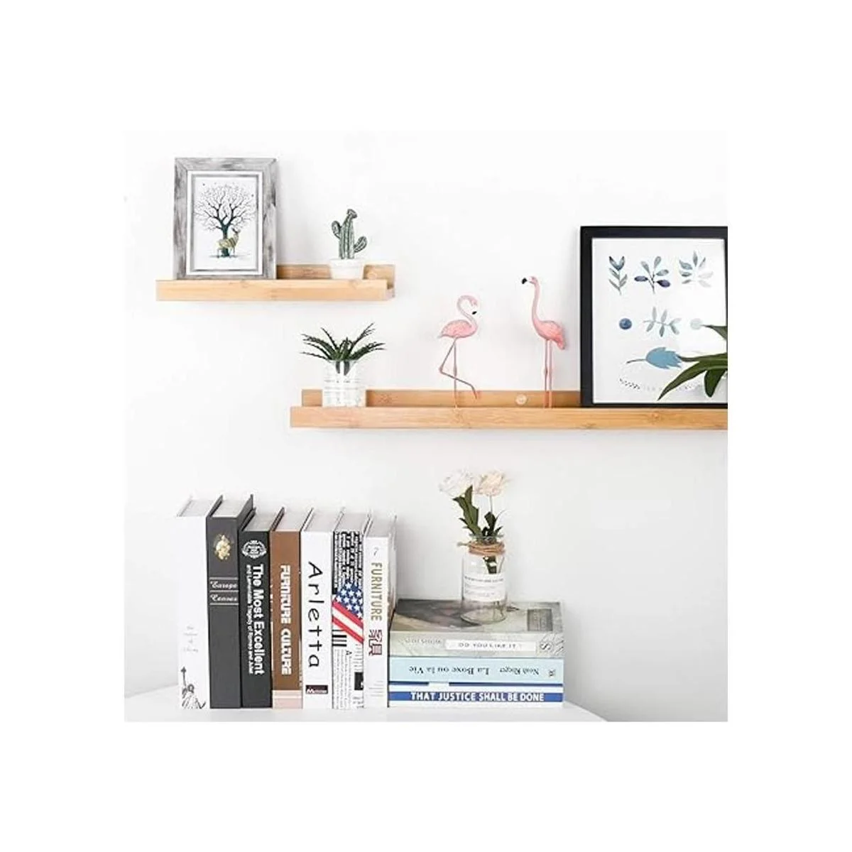 Estantes flotantes de bambú natural de YOYAI montado en la