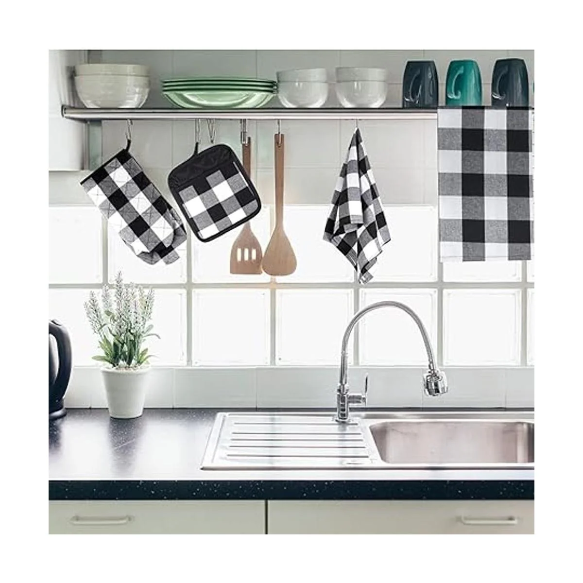 Juego de 7 toallas de cocina a cuadros de búfalo juego de_5