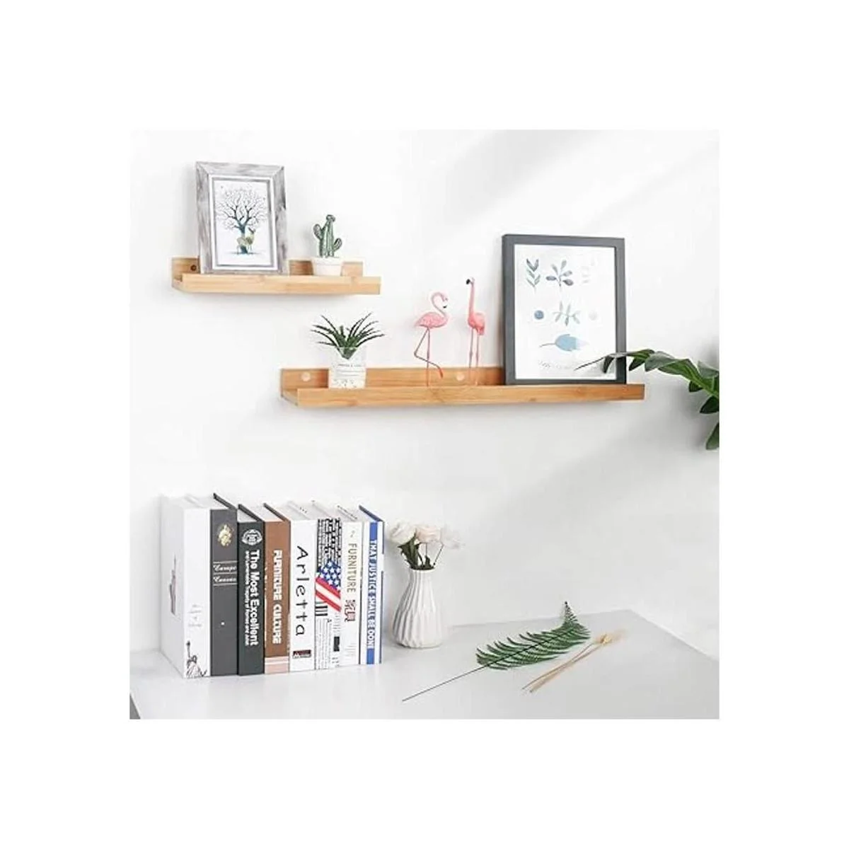 Estantes flotantes de bambú natural de YOYAI montado en la