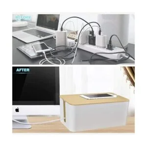 Caja organizadora de gestión de cables tapa de bambú_4