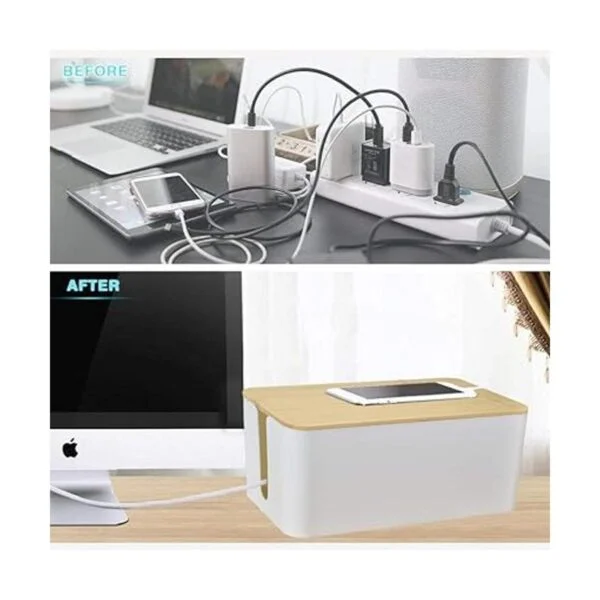 Caja organizadora de gestión de cables tapa de bambú_4