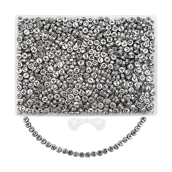 TOAOB 1000pcs Silver Round Letter Beads 4x7mm Acrylic