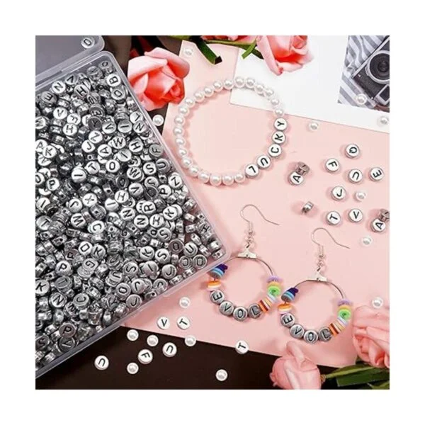 TOAOB 1000pcs Silver Round Letter Beads 4x7mm Acrylic