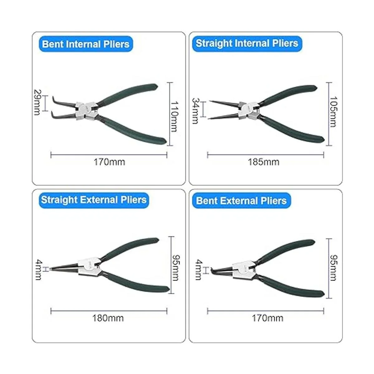 Paquete de 4 alicates de anillo a presión de 7 pulgadas
