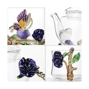 BTaT Juego de té de vidrio pequeño 2 tazas elegantes