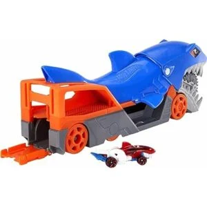 Hot Wheels Shark Chomp Transporter Playset con un auto a_6
