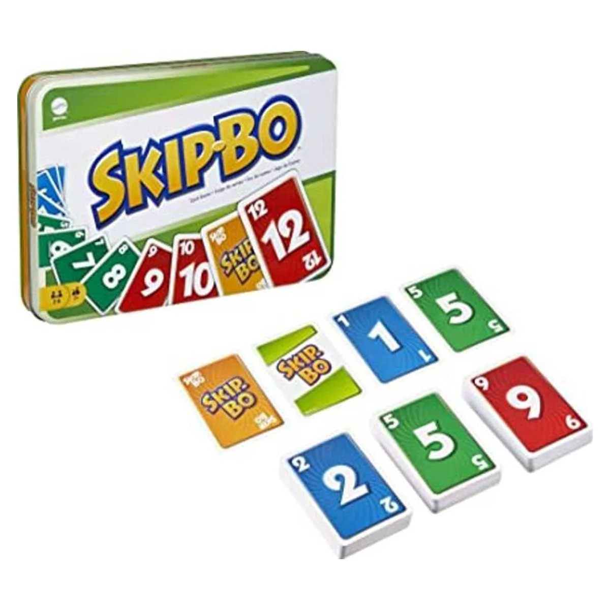 Juego de cartas Skip Bo en lata decorativa con 162 cartas_1