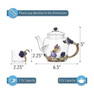 BTaT Juego de té de vidrio pequeño 2 tazas elegantes