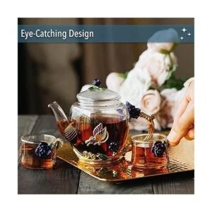 BTaT Juego de té de vidrio pequeño 2 tazas elegantes
