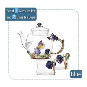 BTaT Juego de té de vidrio pequeño 2 tazas elegantes